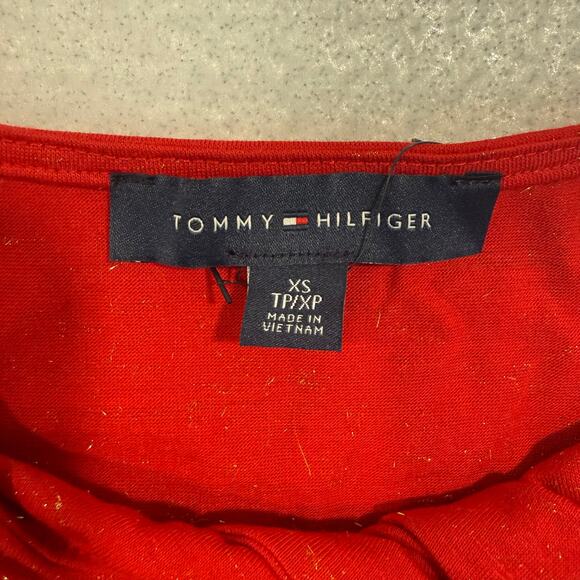 Tommy Hilfiger Red Lurex Twist Neck Top Women’s XS Long Sleeve Cutout NWT - Picture 5 of 10